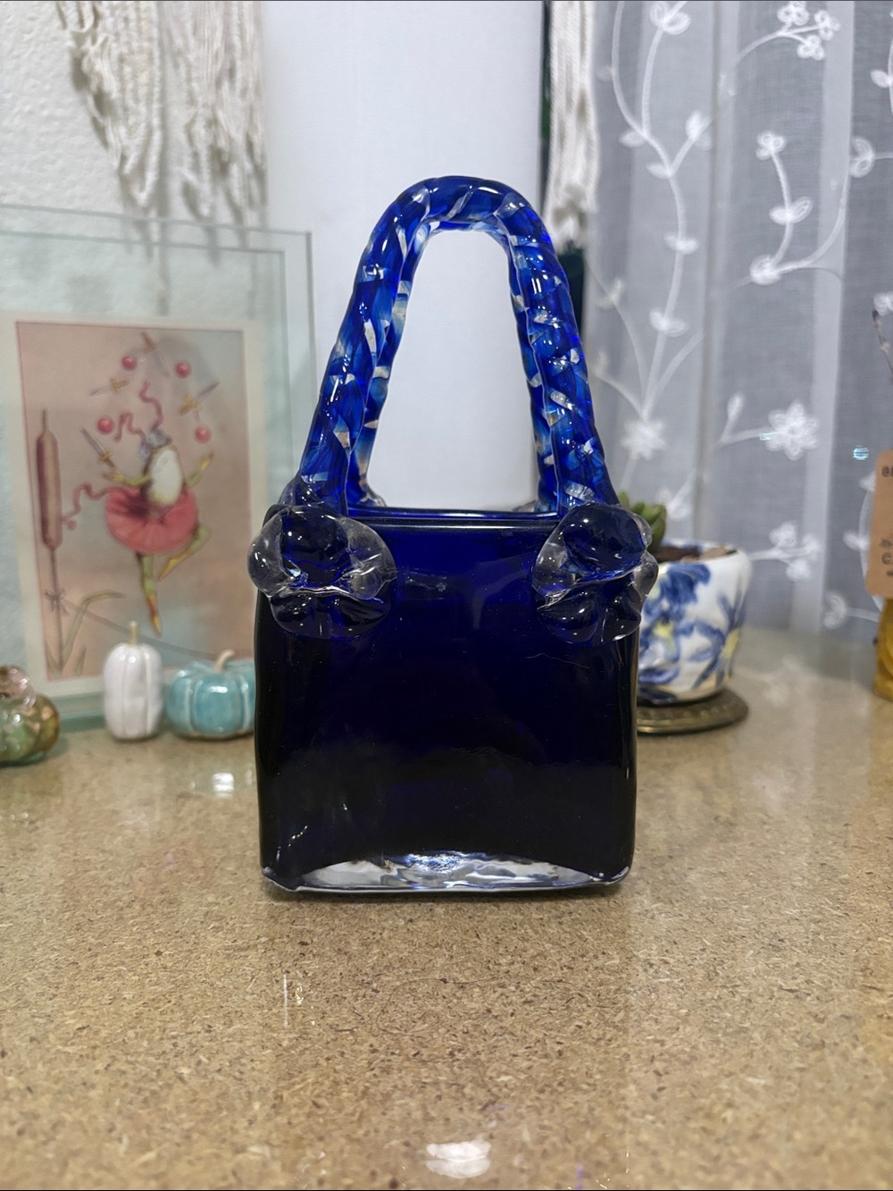 Cobalt Blue Glass Handbag Accent - Unbranded